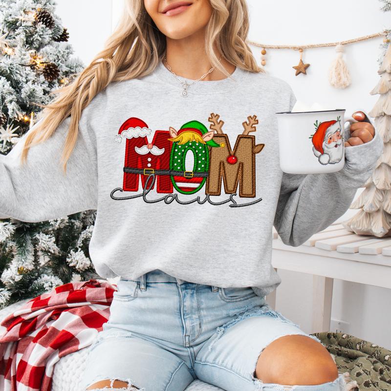 Unisex Size Faux Embroidery Christmas Claus Sweatshirt - Perfect for Everyone!