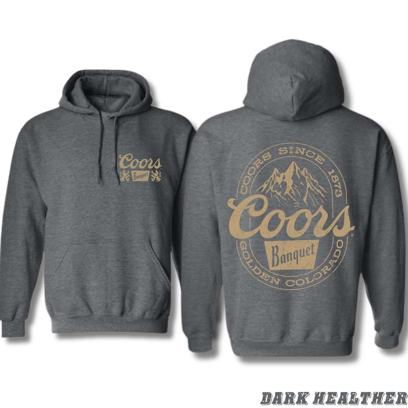 Coors Banquet Mountain Hoodie - Classic Design with Retro Coors Logo and Mountain Emblem for Men - Sweatshirts, Menswear Tops Pullover