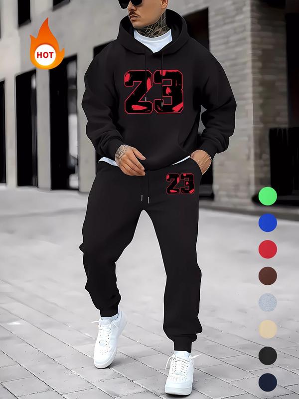 Men's Hoodie & Sweatpants Two-piece Set, Casual Regular Fit Long Sleeve Hooded Pullover & Jogger Pants for Fall & Winter, Men's Two-piece Outfits for Daily Wear