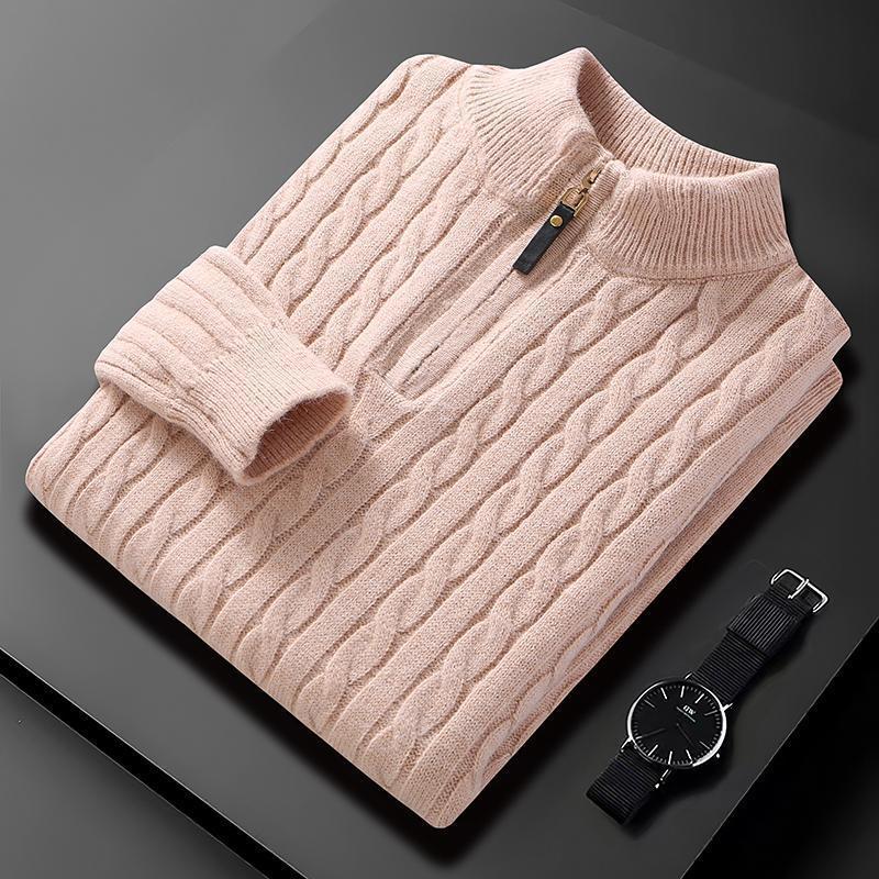 Fall Winter Men Half Zip Sweater Diamond Lattice Sweater