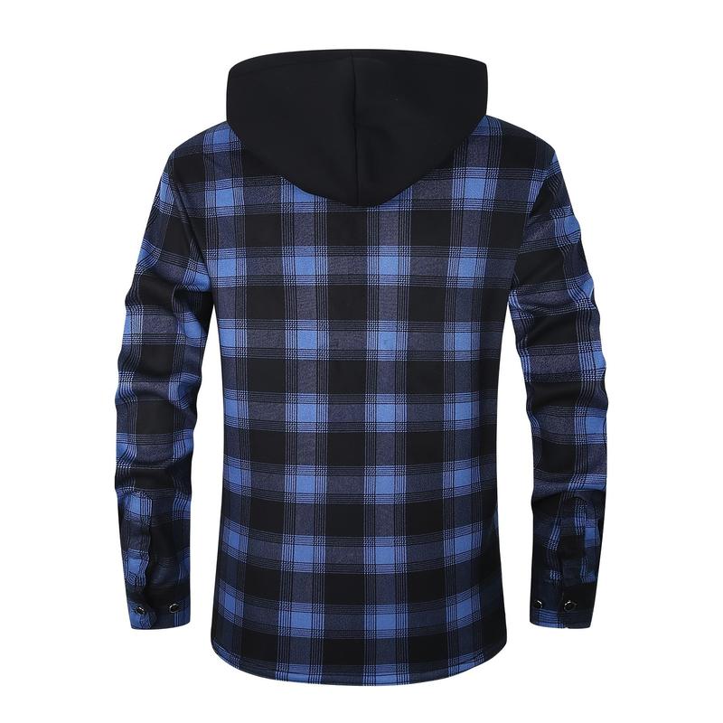 ESEA Men's Flannel Plaid Hooded Shirt - Warm, Casual Lumberjack Style with Pockets for Winter Work & Outdoor Activities Menswear Coats