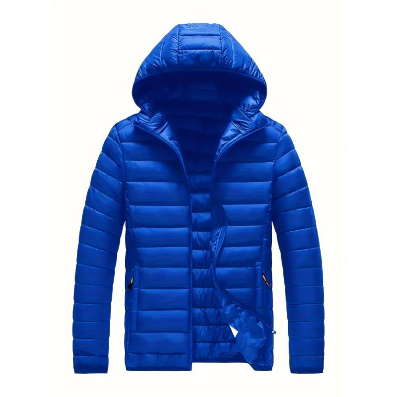 Men's Solid Color Zip Up Puffer Jacket With Removable Hood Design, Windproof And Warm Long Sleeve Casual Outerwear For Autumn And Winter