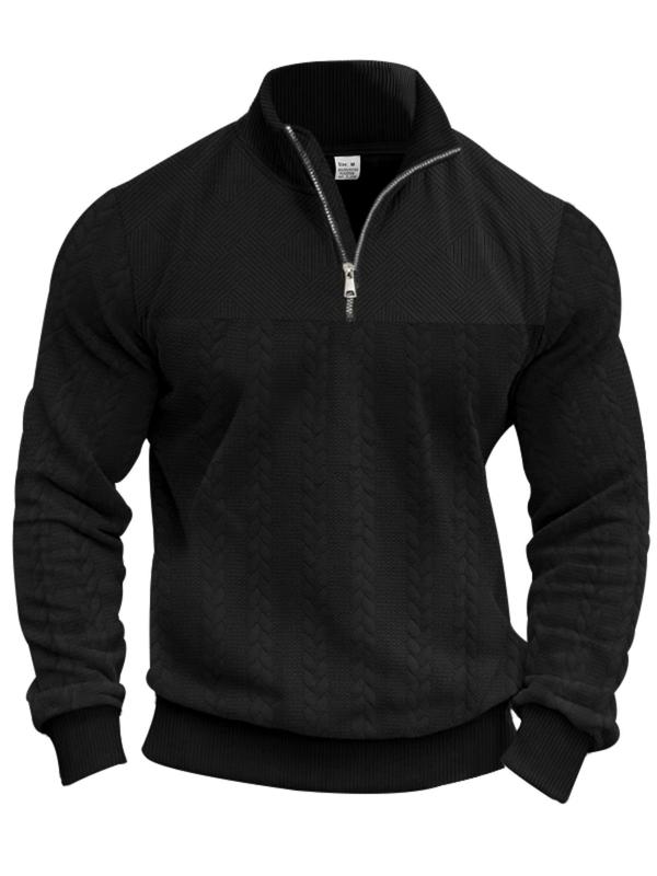 Men's Solid Zip Up Drop Shoulder Sweatshirt, Loose Casual Long Sleeve Stand Collar Pullover for Fall & Winter, Men's Clothes for Daily Wear