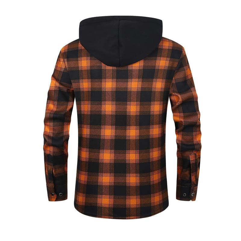 ESEA Men's Flannel Plaid Hooded Shirt - Warm, Casual Lumberjack Style with Pockets for Winter Work & Outdoor Activities Menswear Coats