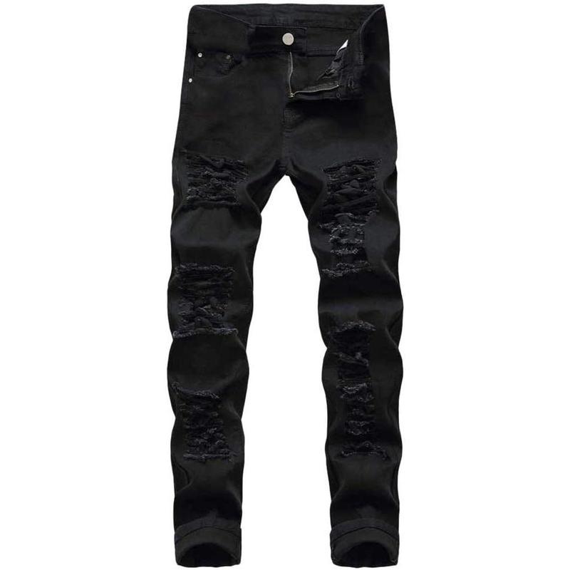 Men's Ripped Skinny Stretch Distressed Destroyed Slim Jeans Denim Pants