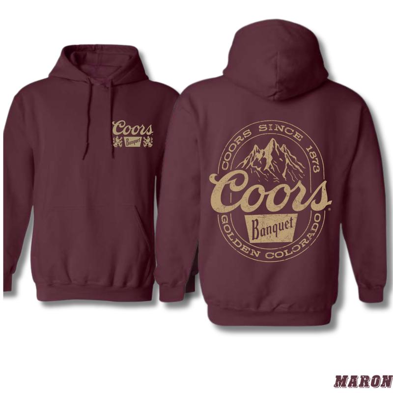 Coors Banquet Mountain Hoodie - Classic Design with Retro Coors Logo and Mountain Emblem for Men - Sweatshirts, Menswear Tops Pullover