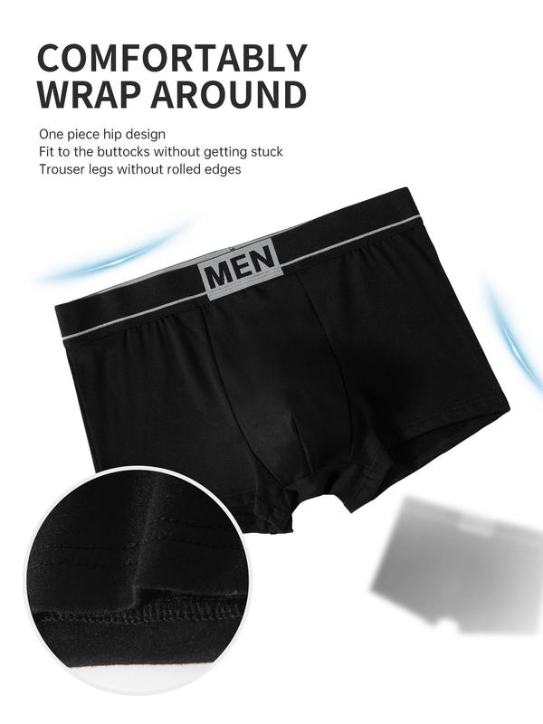 Men's Striped & Letter Tape Boxer Brief, Casual Comfy Breathable Natural Waist Underwear for Daily Wear, Men's Underwear for All Seasons