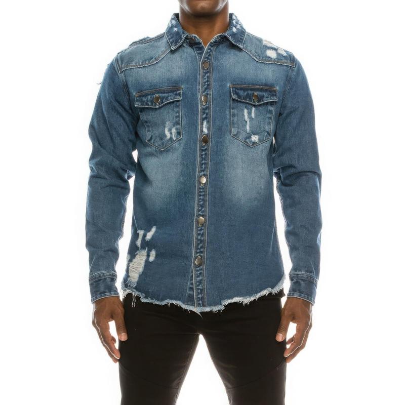 Men's Ripped Denim Overshirt