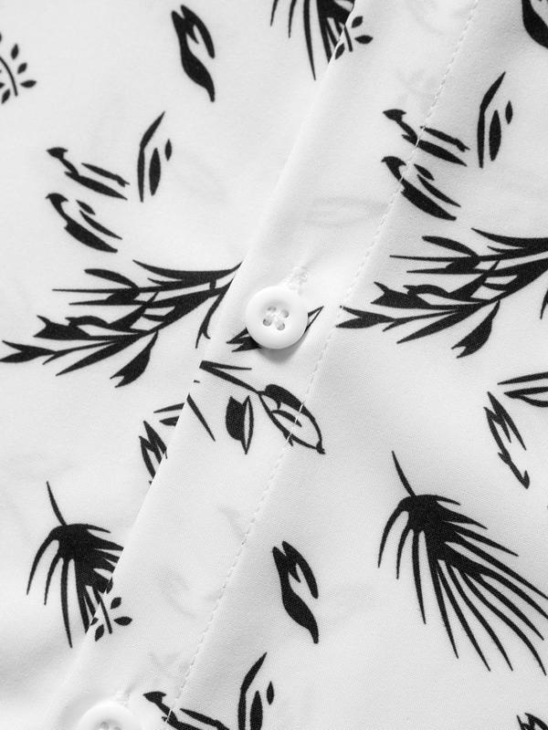 Men's Random Leaf Print Button Front Shirt, Regular Fit Short Sleeve Collar Shirt for Summer, Casual Men's Top for Beach Vacation