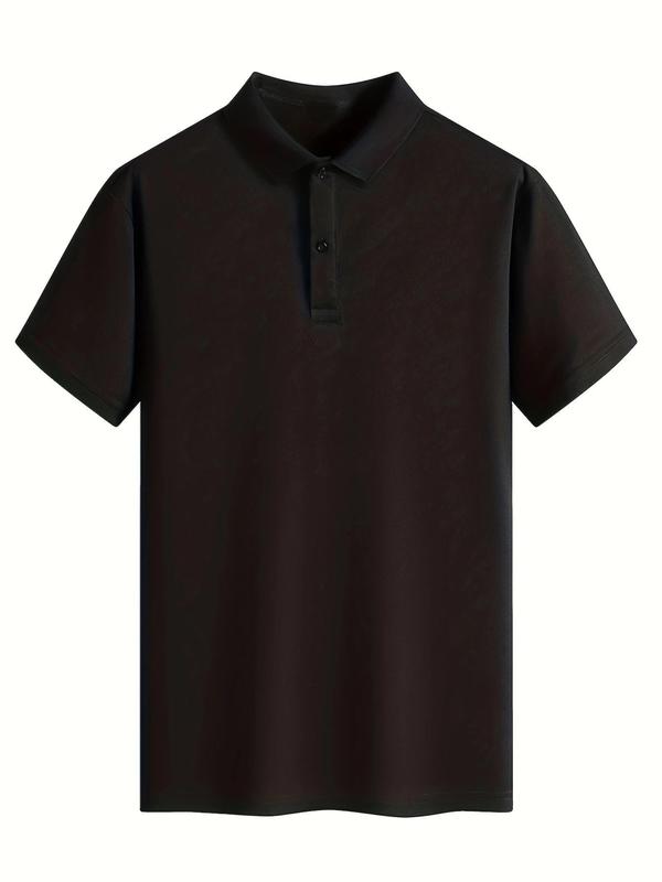 Men's Regular Fit Solid Button Front Polo Shirt, Casual Breathable and Comfortable Short Sleeve Top for Summer, Menswear for Daily Wear