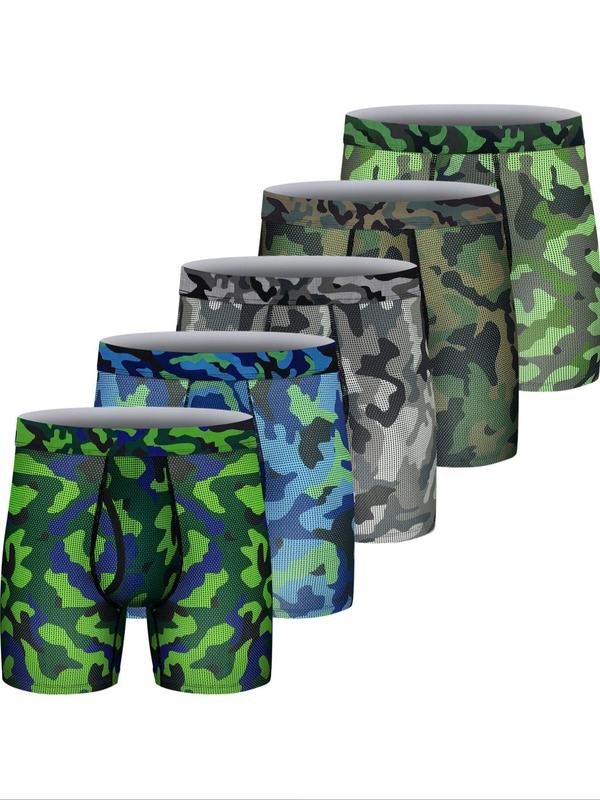 Men's Camo Print Boxer Brief, Casual Comfy Breathable Camouflage Underwear for Daily Wear, Shorts for Men, Summer Wear 2024 , Menswear for All Seasons, Mens Underwear