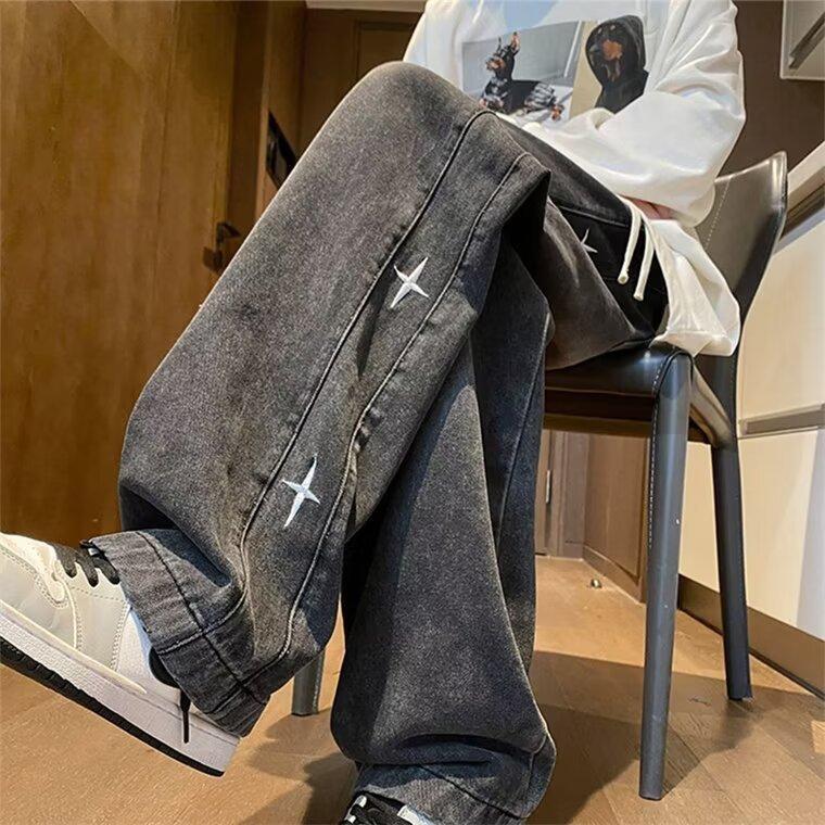 Vintage Embrooded XINGX Gradient Jeans Men's Loose Straight Wide-Leg Pants Trendy High Street