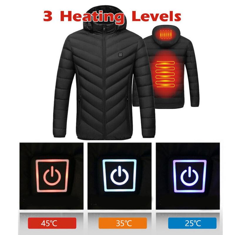 Winter Electric Heated Warm Jackets USB Heating Battery Power Coat Long Sleeves For Snow Ski Jacket - Medium heated jacket Menswear Coats Tops Man Casual Long Sleeve Bestie Beige Plain