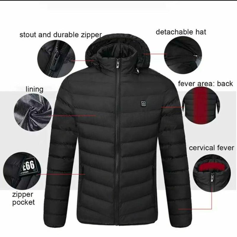 Winter Electric Heated Warm Jackets USB Heating Battery Power Coat Long Sleeves For Snow Ski Jacket - Medium heated jacket Menswear Coats Tops Man Casual Long Sleeve Bestie Beige Plain