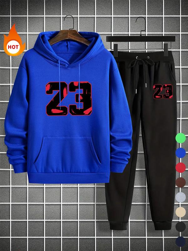 Men's Hoodie & Sweatpants Two-piece Set, Casual Regular Fit Long Sleeve Hooded Pullover & Jogger Pants for Fall & Winter, Men's Two-piece Outfits for Daily Wear