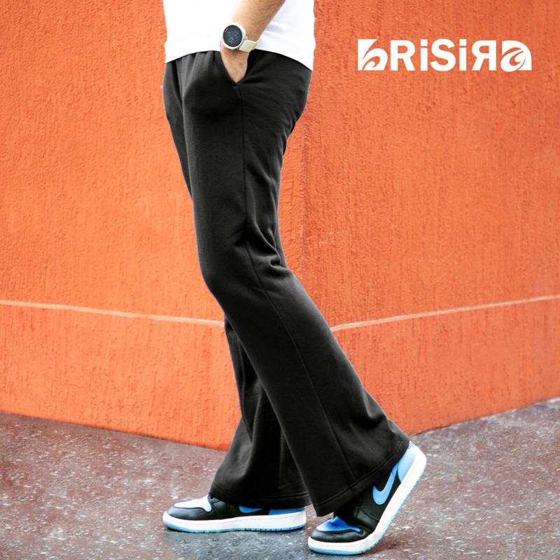 BRISIRA Men’s Flare Sweatpants Wide Legs Bell Bottom Lounge Streetwear Baggy Pants Loose Fit Deep Pockets Elastic Drawstring