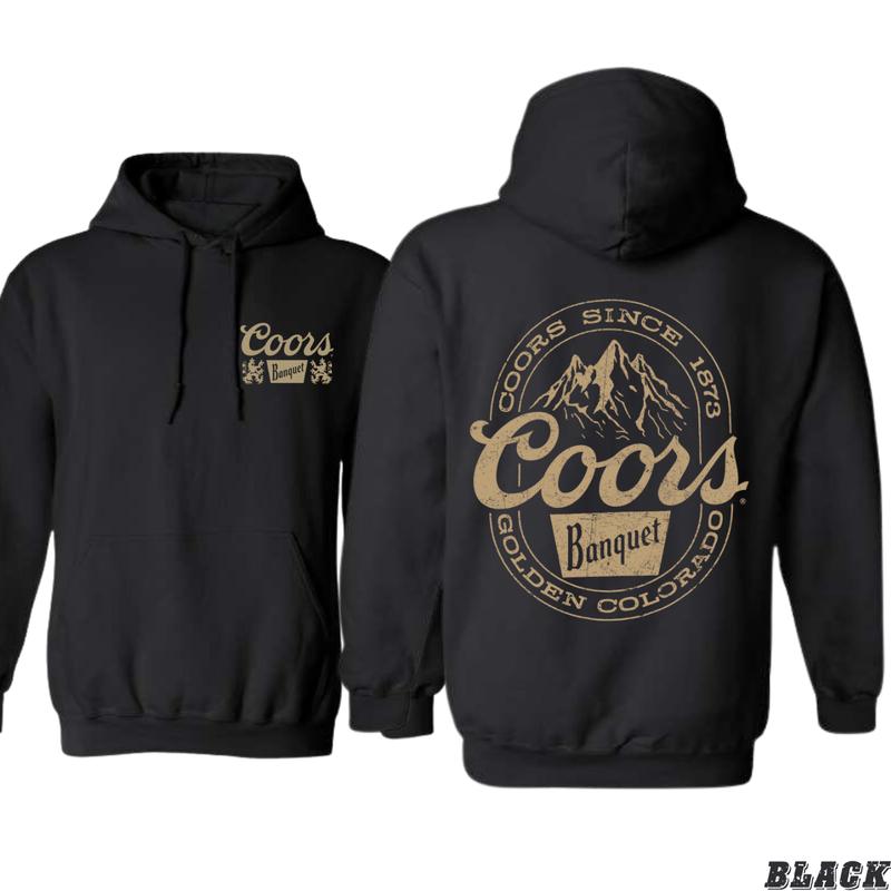 Coors Banquet Mountain Hoodie - Classic Design with Retro Coors Logo and Mountain Emblem for Men - Sweatshirts, Menswear Tops Pullover