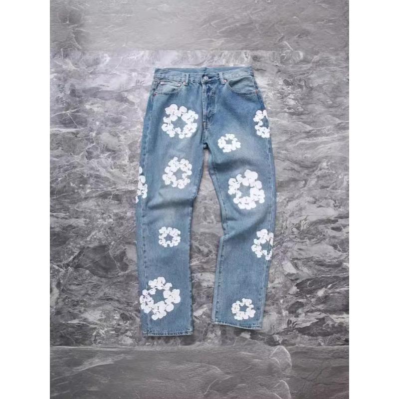 New Embroidered Kapok Loose Straight Leg Casual Men's And Women's Jeans Fashion Couple Pants