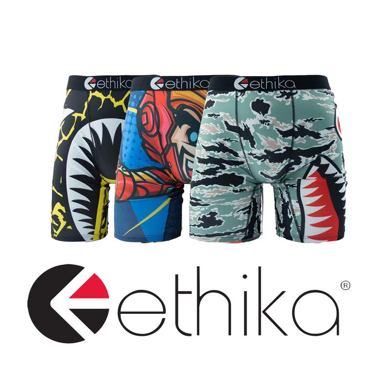 ethika pack 3 pieces boys campus comfortable sports basketball boxer briefs men's breathable shark print sexy underwear