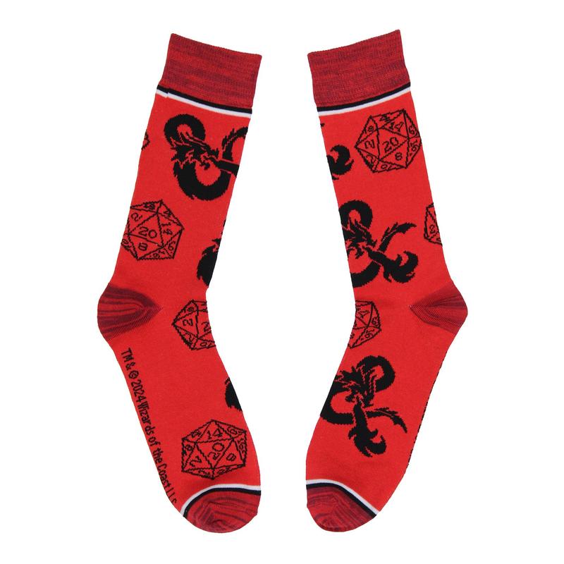 Dungeons and Dragons Socks Men's 2 Pack Dice And Dragon Design Crew Sock