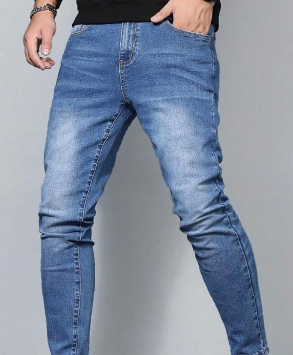 Men Slant Pocket Skinny Jeans Slim Fit Long Washed Light Jean Cargo Plain Blue Work Business Casual Husband Menswear Stylish Pants Streetwear