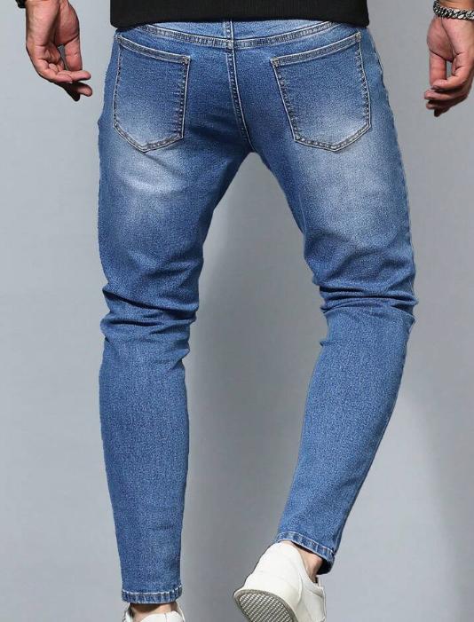 Men Slant Pocket Skinny Jeans Slim Fit Long Washed Light Jean Cargo Plain Blue Work Business Casual Husband Menswear Stylish Pants Streetwear