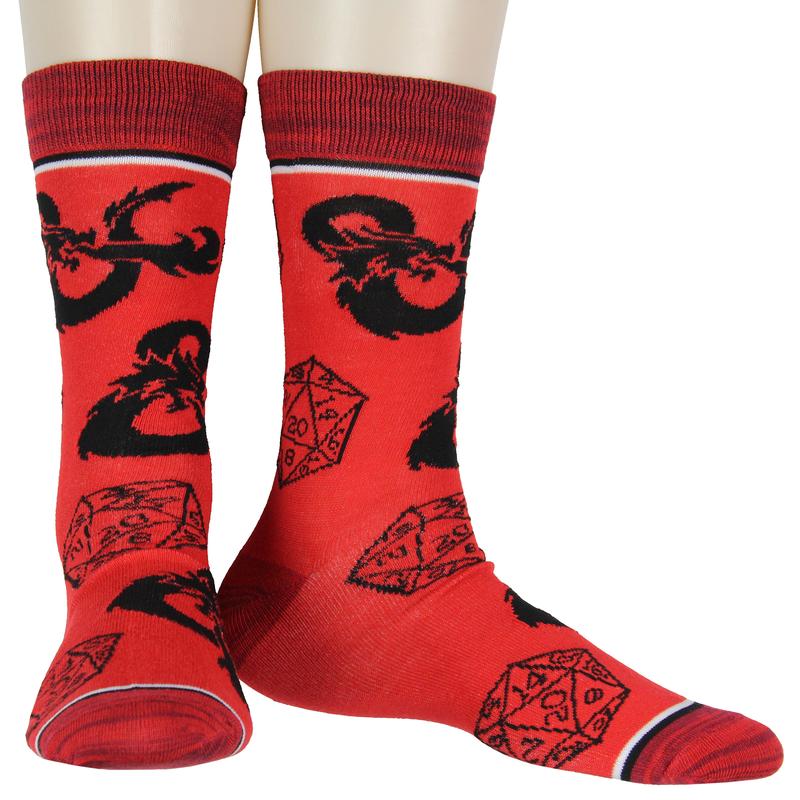 Dungeons and Dragons Socks Men's 2 Pack Dice And Dragon Design Crew Sock