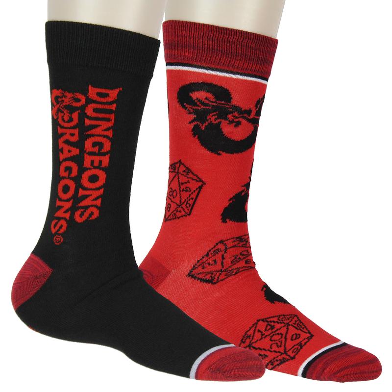 Dungeons and Dragons Socks Men's 2 Pack Dice And Dragon Design Crew Sock