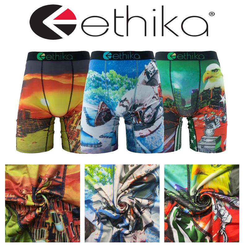 ethika pack 3 pieces boys campus comfortable sports basketball boxer briefs men's breathable shark print sexy underwear