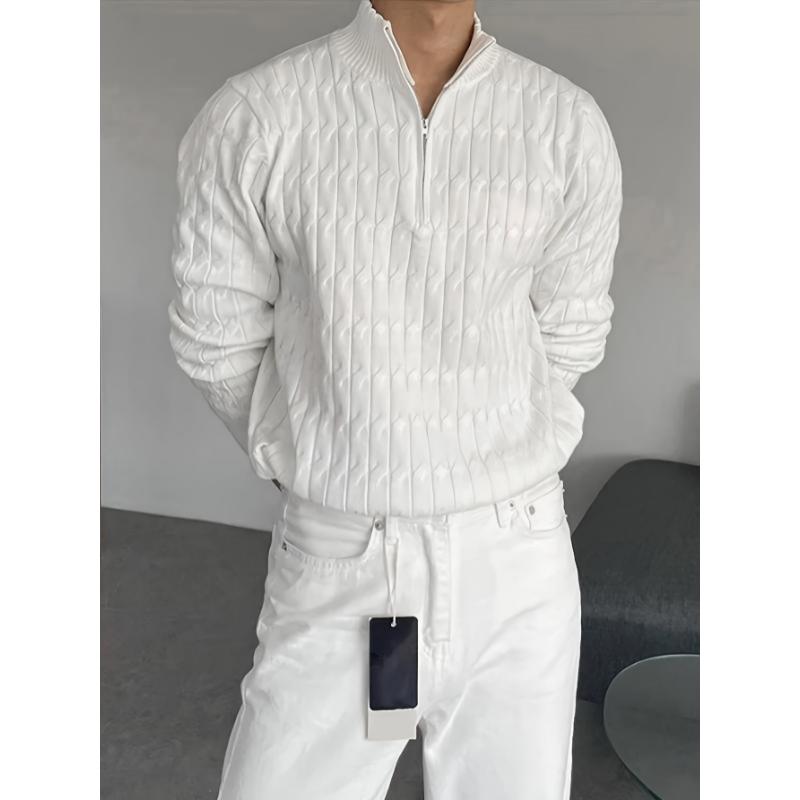 Men's Casual Pullover Sweater, Viscose Knit, Solid Color, Regular Fit, Crew Neck, 1 4 Zip, Stretch Fabric, for Daily Wear and Commuting, Autumn Winter Season