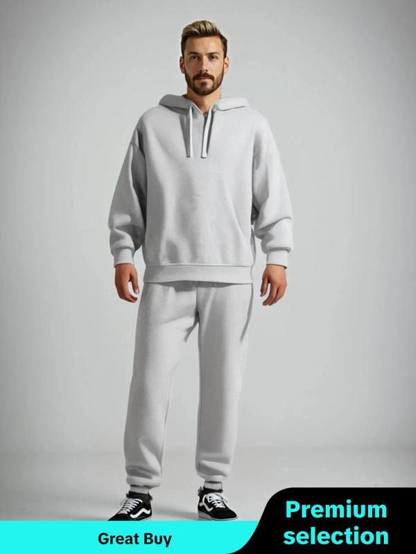 2 Pieces Unisex Men's Plain Basic Regular Fit Drop Shoulder Half Zip Hoodie & Pocket Drawstring Sweatpants Two-Piece Set, Back To School Clothes, Men's 2 Piece Set, Men's Outfits Set