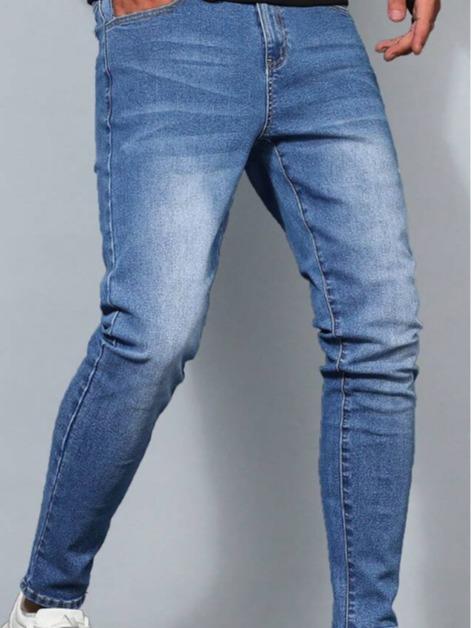 Men Slant Pocket Skinny Jeans Slim Fit Long Washed Light Jean Cargo Plain Blue Work Business Casual Husband Menswear Stylish Pants Streetwear