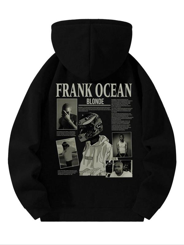 Men's Frank Ocean Letter Print Zip Up Hoodie, Regular Fit Casual Drop Shoulder Long Sleeve Hooded Sweatshirt for Fall & Winter, Men's Clothes for Daily Wear