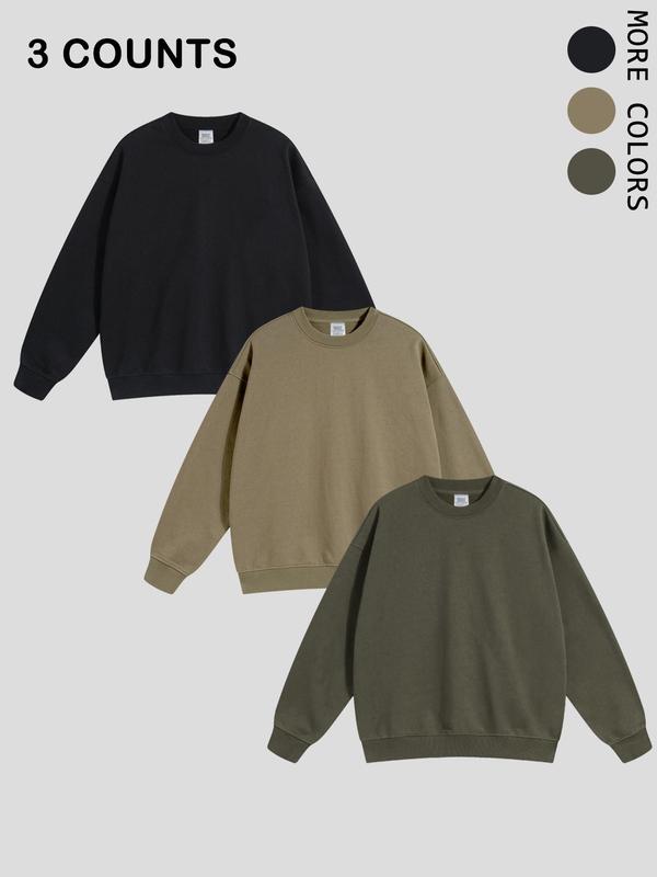 Men's Solid Drop Shoulder Sweatshirt, Casual Regular Fit Long Sleeve Round Neck Pullover for Fall & Winter, Men's Clothes for Daily Wear