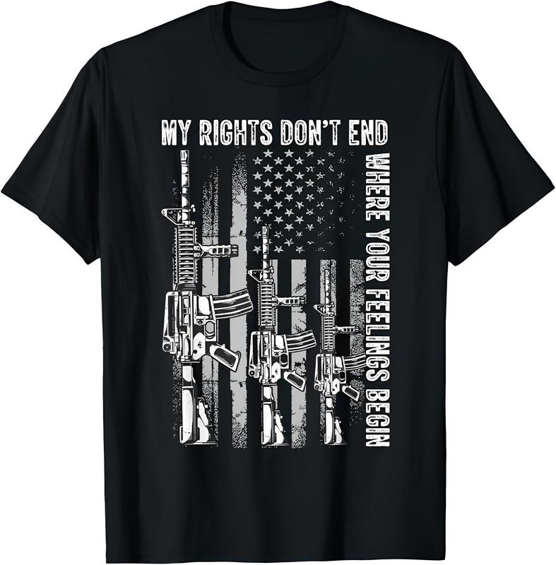 My Rights Don't End Where Your Feelings Begin USA Flag Gun T-Shirt, Graphic Tee, Gift Shirt, Cotton Shirt, Gift for Men