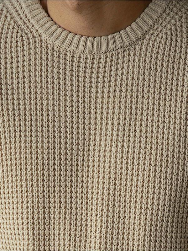 Men's Solid Waffle Knit Crew Neck Sweater, Regular Fit Casual Long Sleeve Jumper for Fall & Winter, Fashion Men's Knitwear for Daily Wear