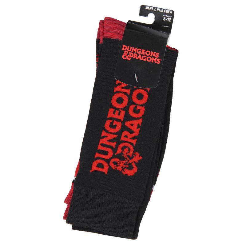 Dungeons and Dragons Socks Men's 2 Pack Dice And Dragon Design Crew Sock