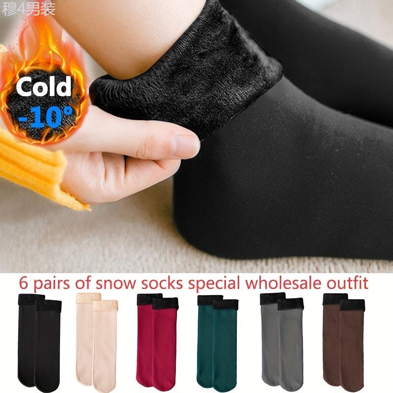 6 Pairs Winter Thermal Socks - Unisex Thickened Fleece Lined Mid-Calf Boot Socks, Soft Polyester and Spandex Knit Fabric, Solid Color, Hand Wash Recommended Menswear Underwear Motocross Beige Plain