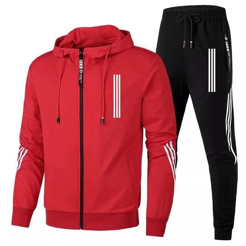 Men's Hoodies+Pants Two Piece Sets Triple Slant Hoodie Jacket Sport Zipper Tracksuits Sports Jogging Male Fitness Clothing