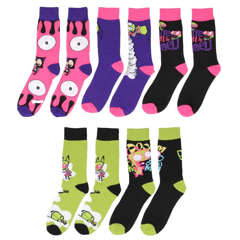 Invader Zim Crew Socks, Invader Zim Gir Grr Character Mid-Calf Crew Socks For Men Women 5 Pack