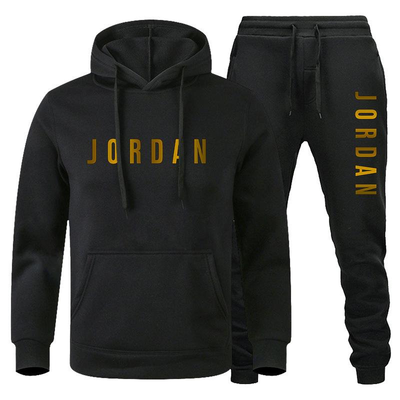 Cross-border Foreign Trade Hooded Sweatshirt Suit Autumn And Winter Printed Logo Letters European And American Fashion Casual Wear Fitness Wear Sports Suit Denim Pants Menswear Clothing Cotton Sleeve Trouser Long Long Sleeves Original Polyester Top