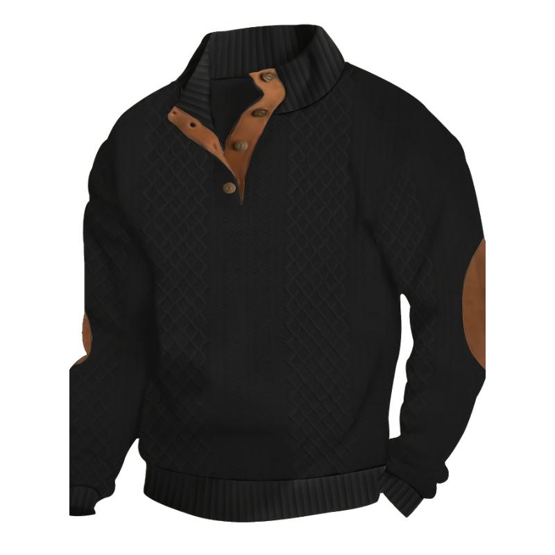 Men's Classic Jacquard Stand Collar Pullover Sweater - Casual Long Sleeve Knit Top for Fall Winter, Polyester