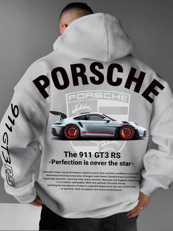 Unisex Car Lover Hoodie, Porsche Hoodie, Letter Print Hoodie, Casual Long Sleeve Hoodie for Fall & Winter, Men's Clothes for Daily Wear