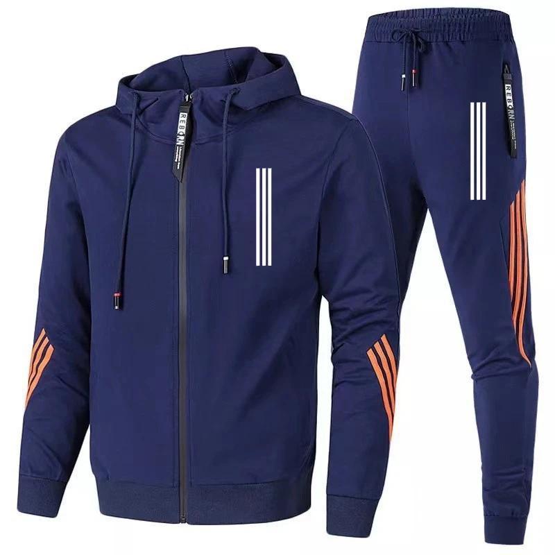 Men's Hoodies+Pants Two Piece Sets Triple Slant Hoodie Jacket Sport Zipper Tracksuits Sports Jogging Male Fitness Clothing