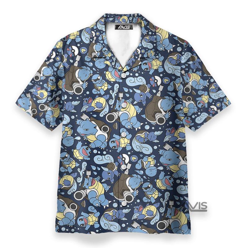 Blastoise Wartortle Squirtle Pokemon Pattern Hawaiian Shirt Retro Summer Shirt Gift Gift For Her Him Father Gift Mother Aloha Shirt Beach Outfit Floral Tropical Hawaii Shirt comaracshirt