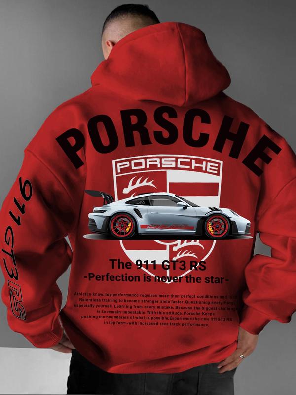 Unisex Car Lover Hoodie, Porsche Hoodie, Letter Print Hoodie, Casual Long Sleeve Hoodie for Fall & Winter, Men's Clothes for Daily Wear