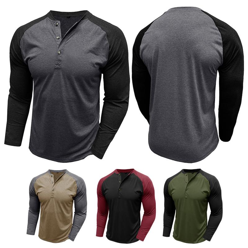 Fashion Color Block Long Sleeve Shirts for Men Round Neck Blouse T-Shirt Soft Causal Pullover Office Work Daily Shirt Tops