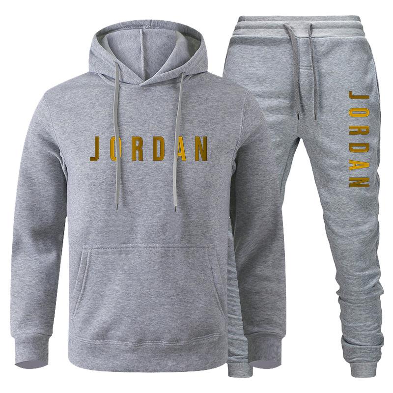 Cross-border Foreign Trade Hooded Sweatshirt Suit Autumn And Winter Printed Logo Letters European And American Fashion Casual Wear Fitness Wear Sports Suit Denim Pants Menswear Clothing Cotton Sleeve Trouser Long Long Sleeves Original Polyester Top