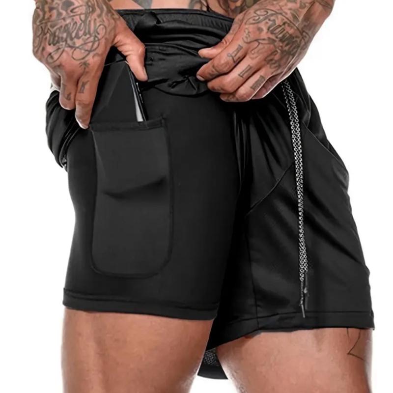 Men's 2-in-1 Shorts, Casual Active Shorts For Workouts Athletic Menswear Breathable Pocket Sweat