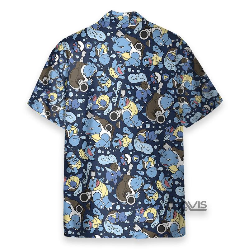 Blastoise Wartortle Squirtle Pokemon Pattern Hawaiian Shirt Retro Summer Shirt Gift Gift For Her Him Father Gift Mother Aloha Shirt Beach Outfit Floral Tropical Hawaii Shirt comaracshirt